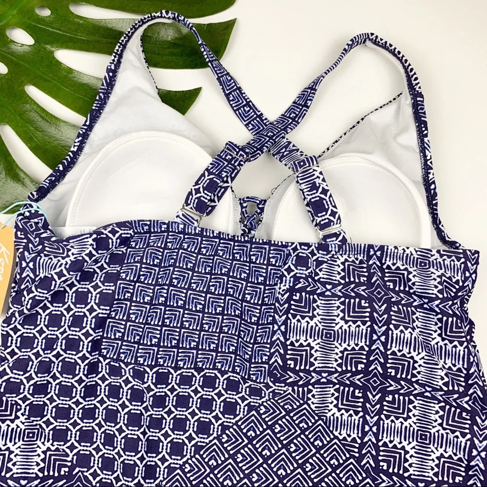 New Kona Sol Navy Geometric Swimsuit 26W - Picture 5 of 8
